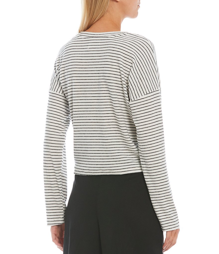 Every Long Sleeve Drop Shoulder Crew Neck Striped Cropped Tee