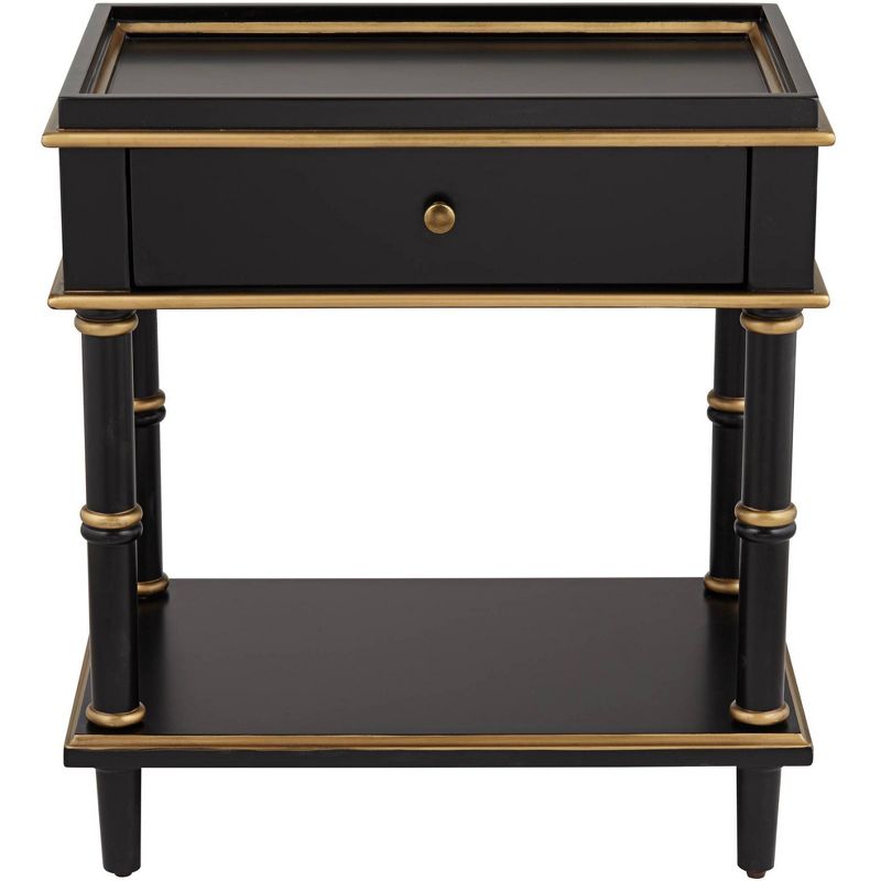 55 Downing Street Cason 15" Wide Black and Gold Rectangular Side Table with Drawer