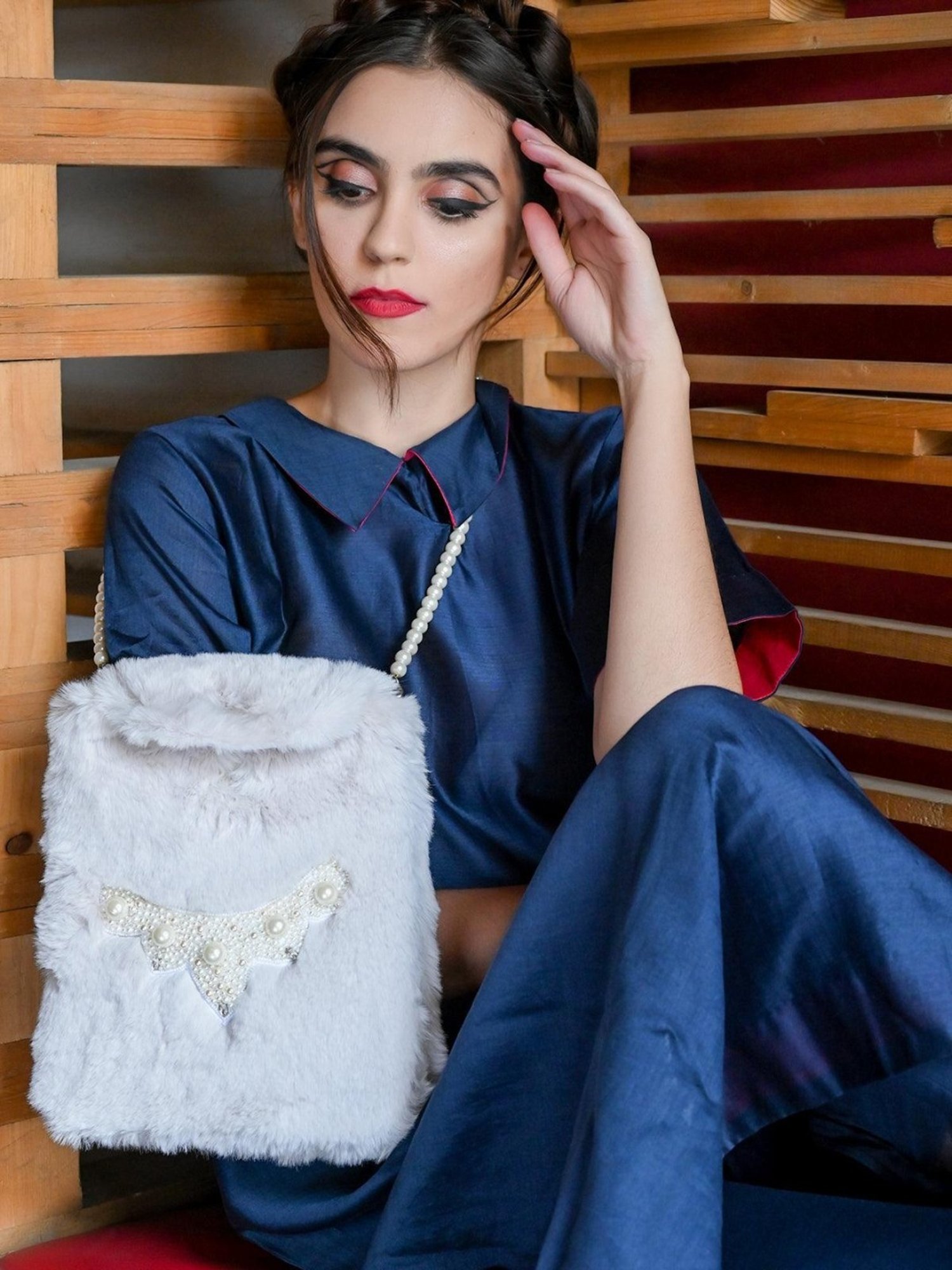 Odette White Embellished Sling Handbag