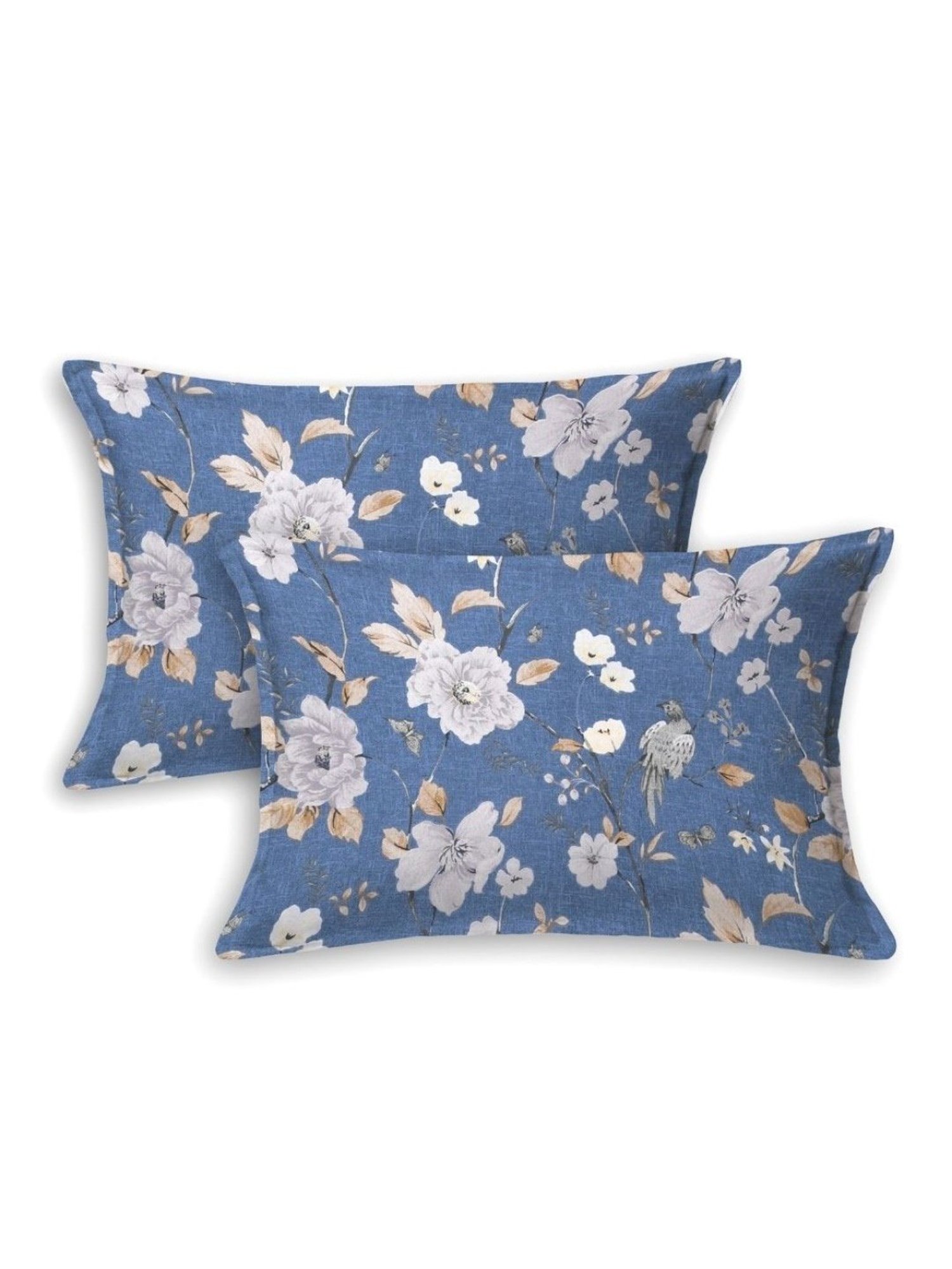Haus & Kinder Spanish Floral Patio Navy Blue 186 TC Cotton King Bed Sheet with 2 Pillow Covers