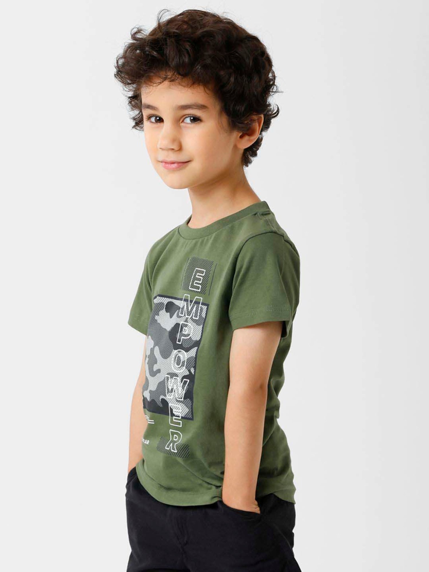 Kate & Oscar Kids Olive Cotton Printed T-Shirt
