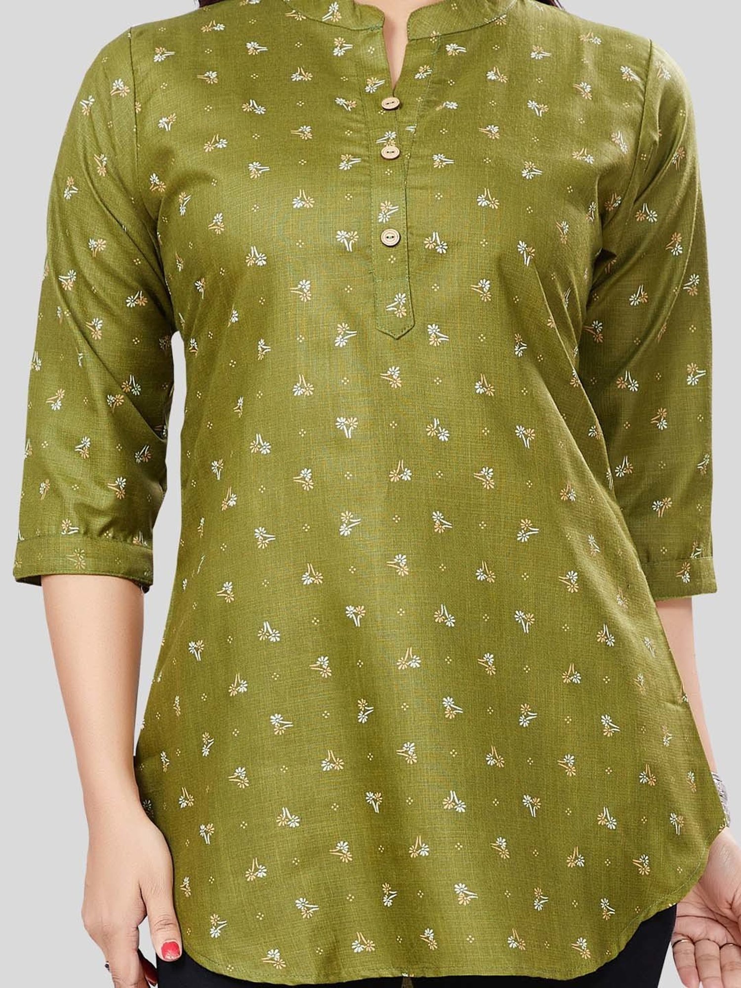 Saree Swarg Green Printed A Line Kurti