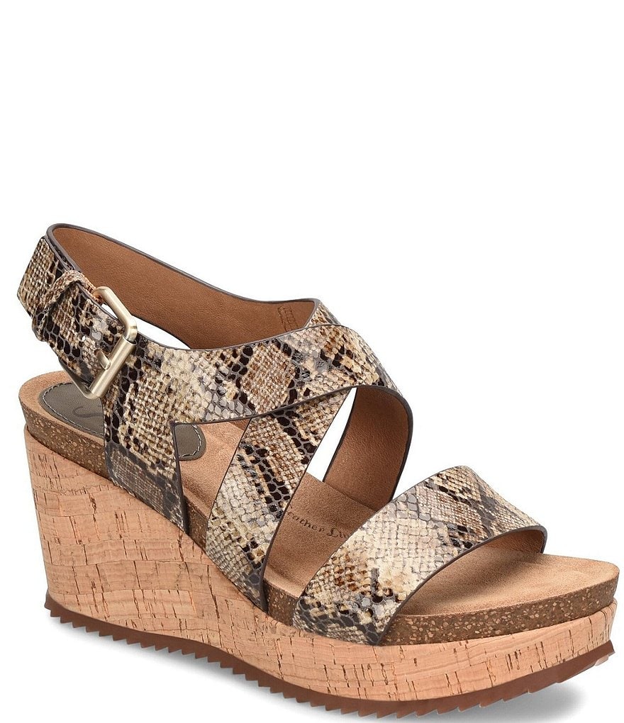 Sofft Haddison Snake Print Cork Wrapped Wedge Sandals
