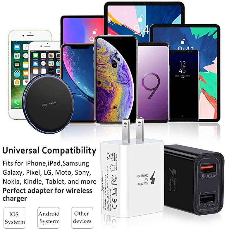 QC 30 Wall Charger  2Pack 30W QC 30 Fast Charger Dual Ports Adaptive Fast Charging Power Adapter Compatible with Wireless Charger iPhoneiPadSamsung GalaxyTabletBlackWhite