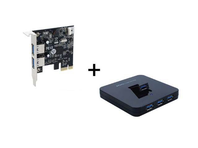 SEDNA - 4 Ports USB 3.0 Hub ( black ) + PCI Express Low Profile USB 3.0 2 Port Adapter ( NEC/Renesas uPD720200 Chipset ) Two in One Bundle Pack