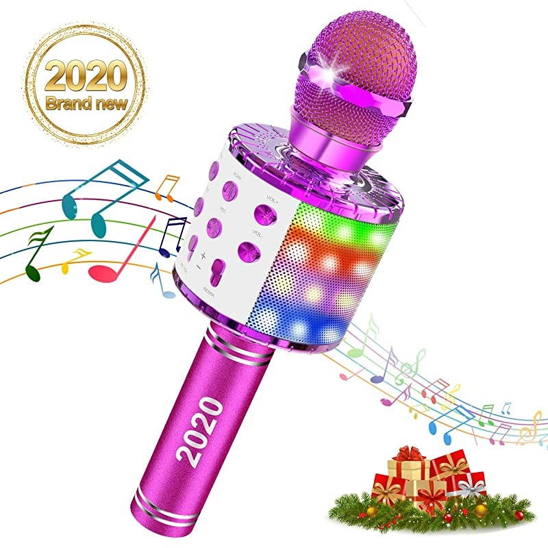 Bluetooth Karaoke Microphone 4 in 1 Magic Sound Portable Handheld Home Party KTV Player Karaoke Machine for Kids Adults with LED Lights Compatible with Android amp iOSPC Purple