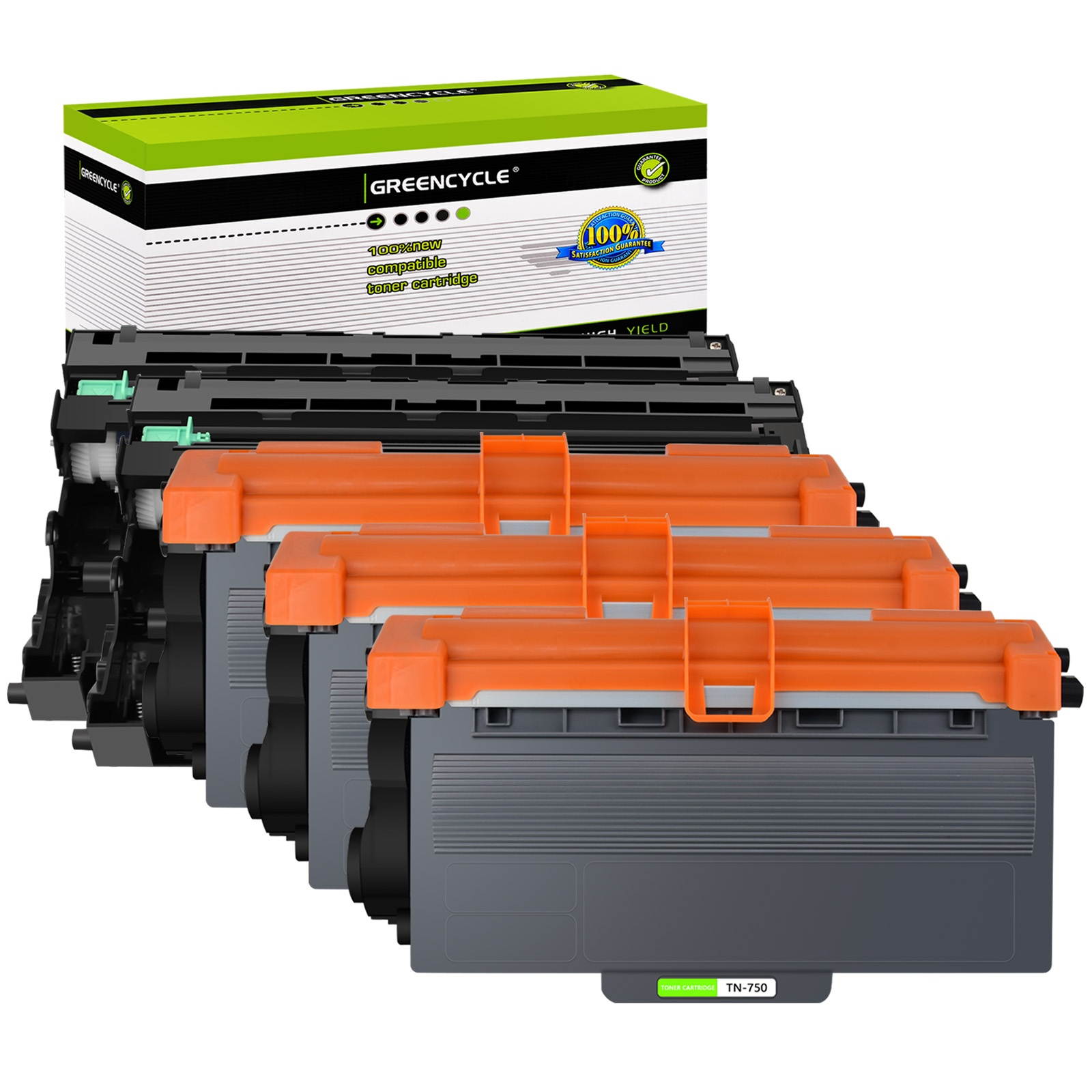GREENCYCLE 5PK Set Compatible with Brother TN750 DR720 (3 Toner, 2 Drum) High Yield for HL-5445D 6180DW MFC-8950DW Printer