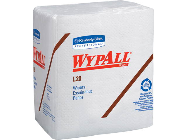 WypAll L20 Limited Use Towels (47022), Quarterfold Format, White, 4-Ply, 12 Packs / Case, 68 Sheets / Pack