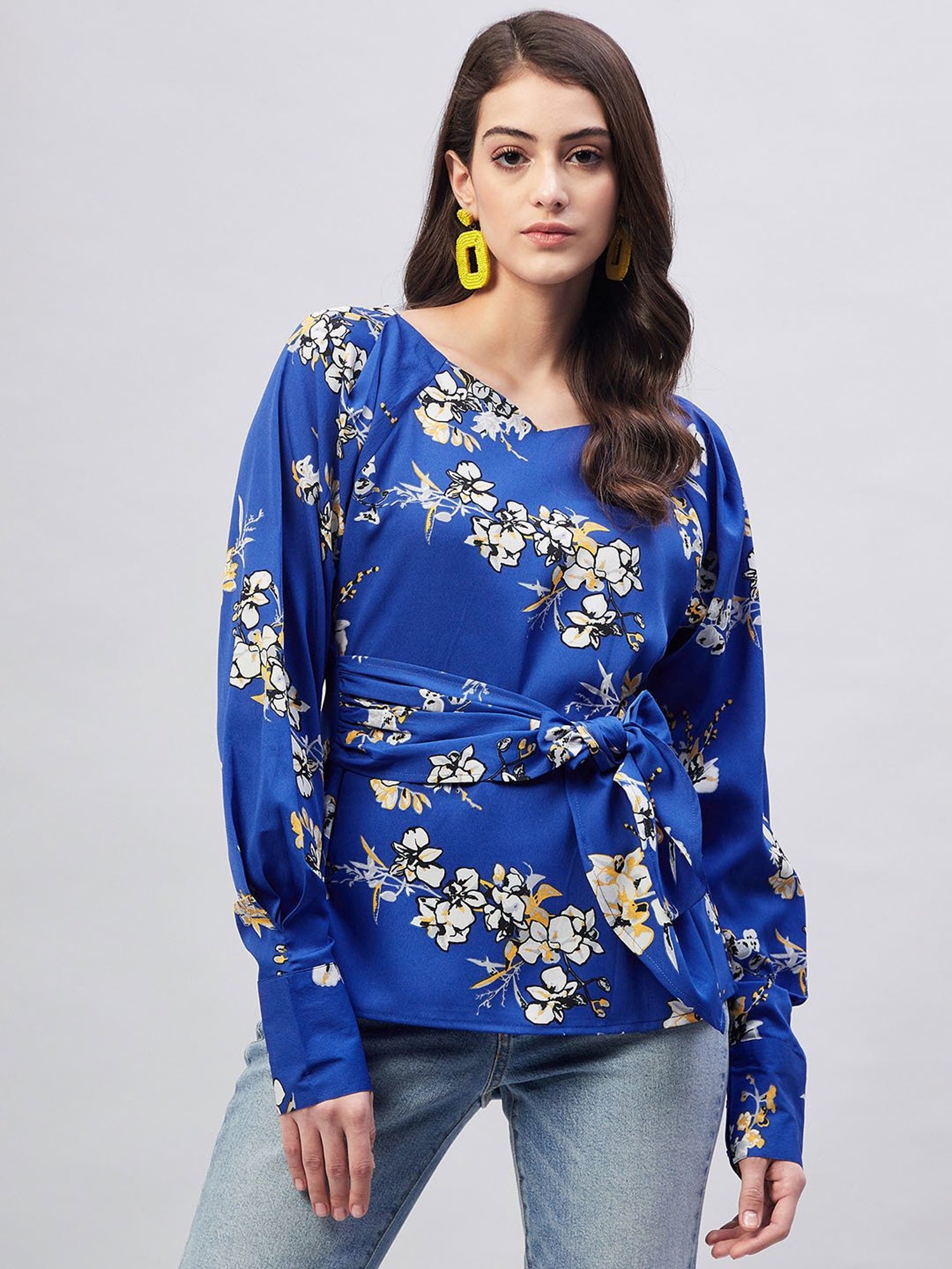 Rare Blue Floral Print Regular Fit Top
