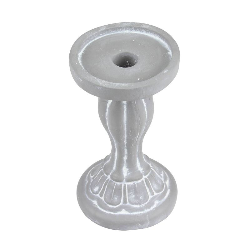 6.7" Decorative Cement Pillar Candle Holder - Stonebriar Collection
