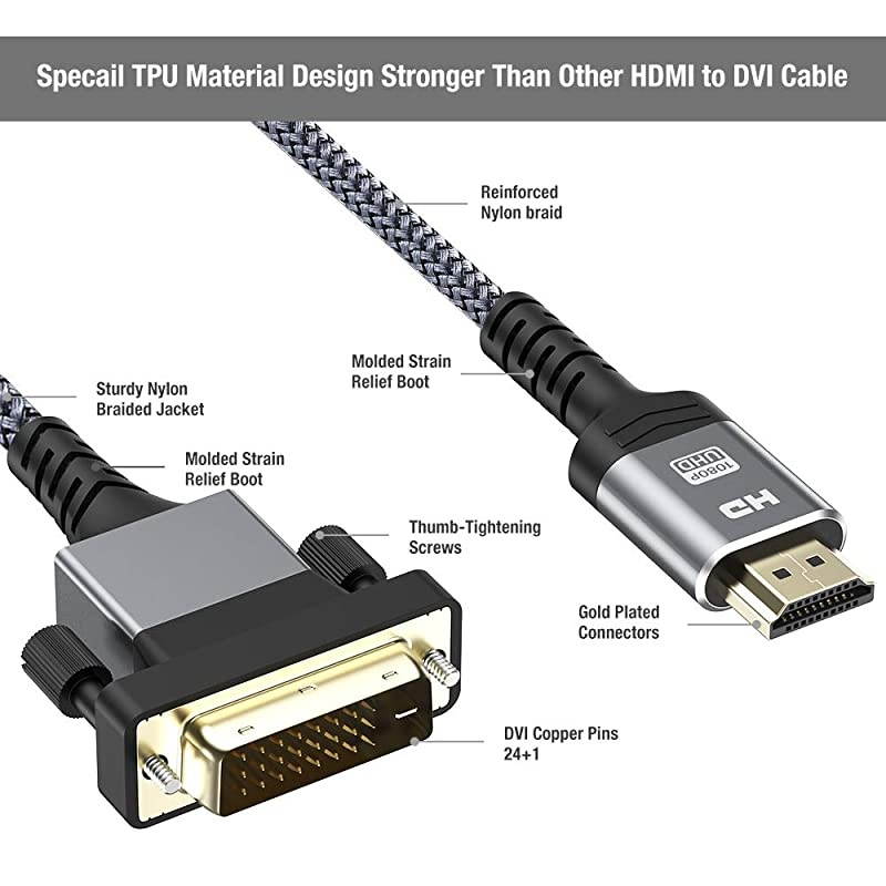 to DVI Cable 3 Feet BiDirectional Nylon Braid Support 1080P Full DVID Male to Male High Speed Adapter Cable Gold Plated for PS4 PS3 Male A to DVID