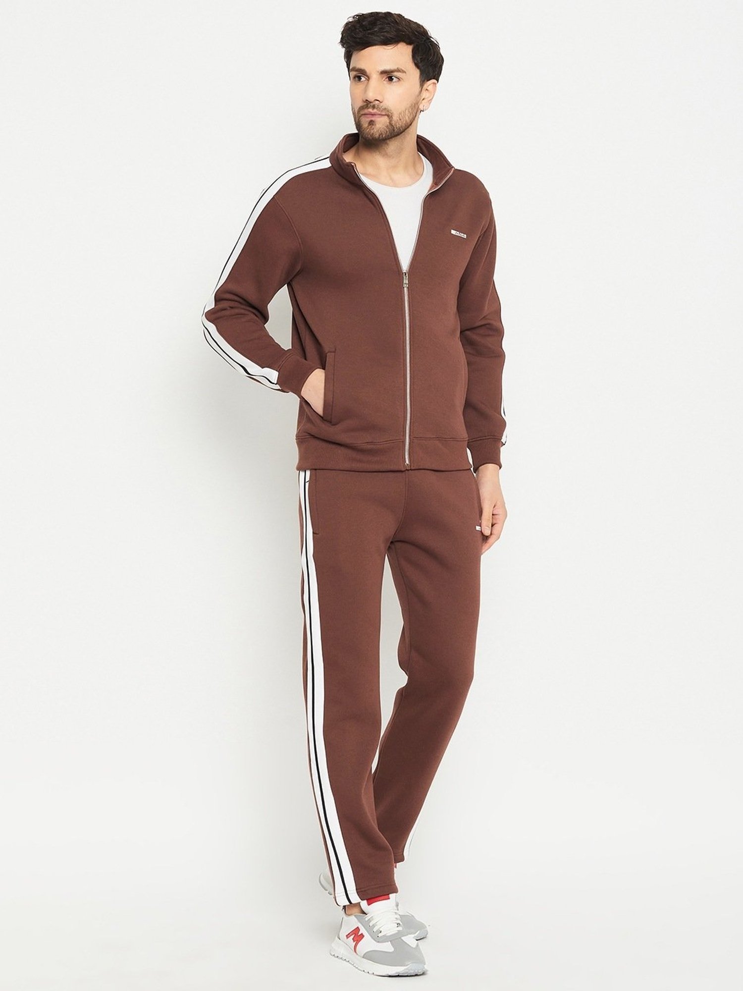 Okane Brown Regular Fit Colour Block Tracksuit
