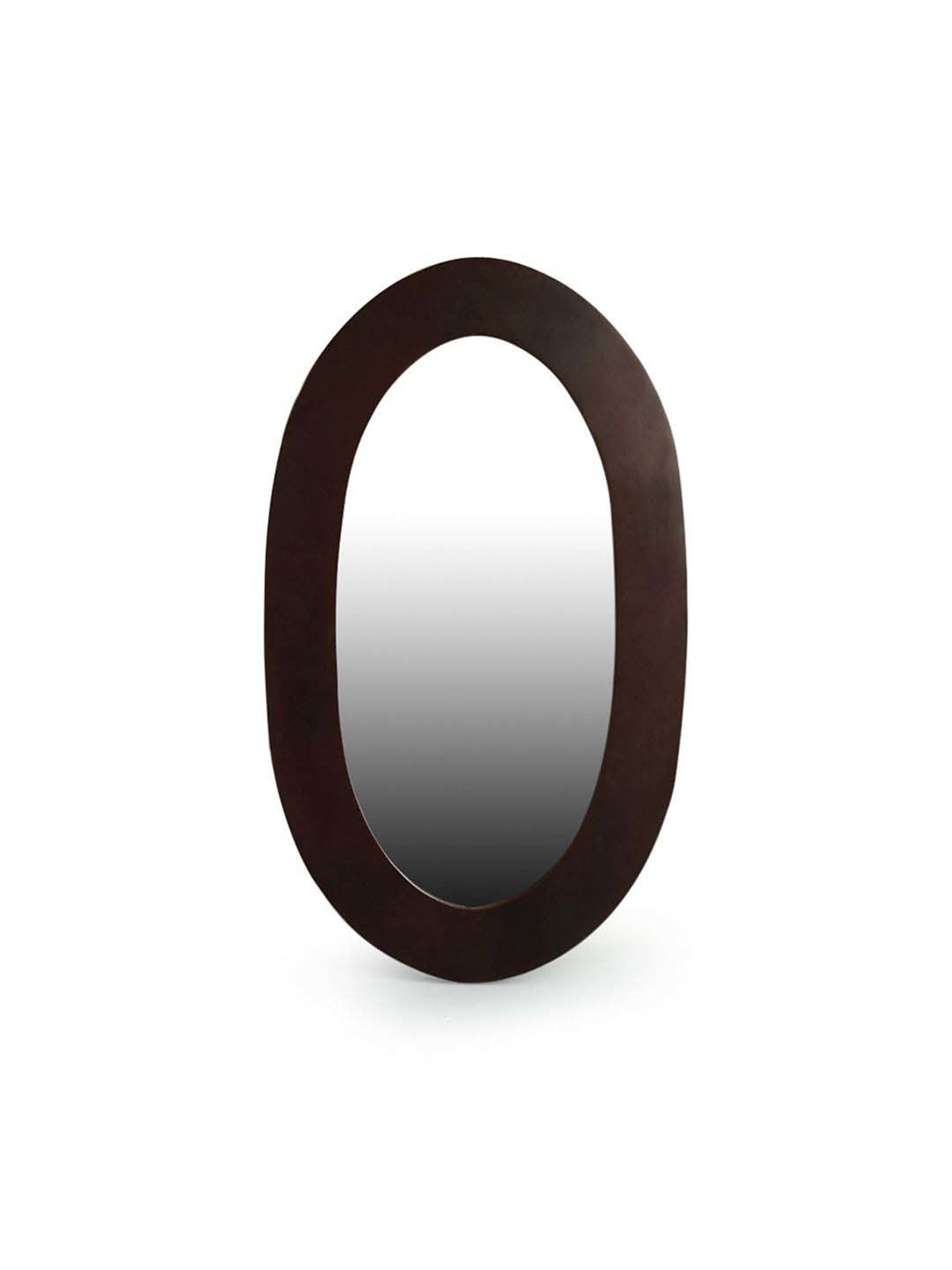 ExclusiveLane Brown Wood Flattened Oval Decorative Wall Mirror