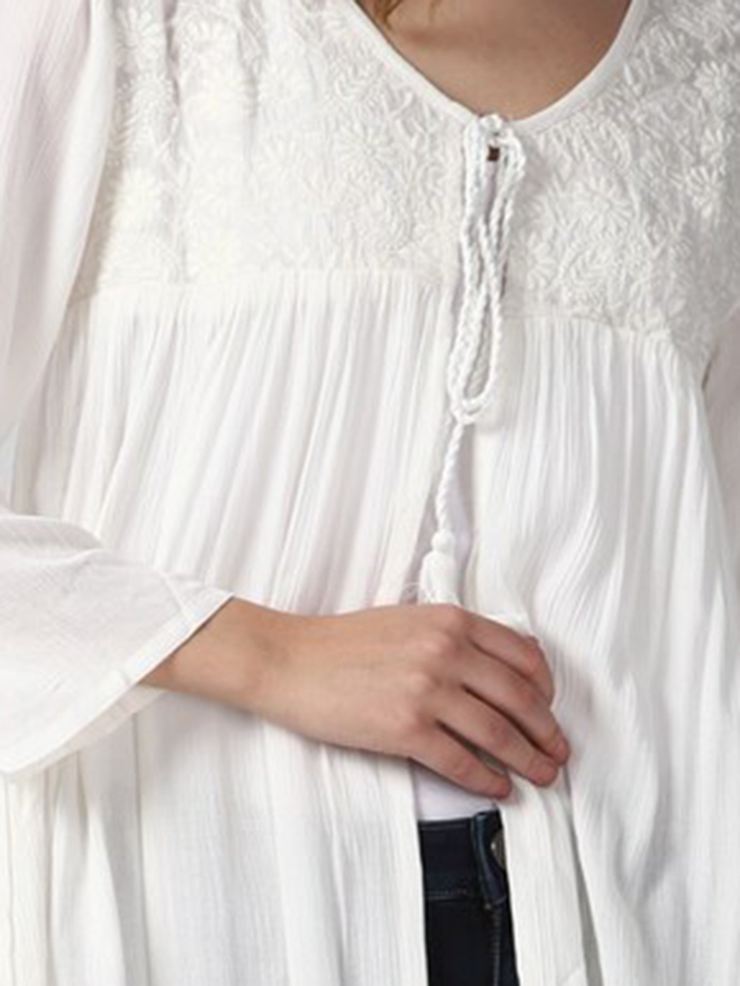 Van Heusen White Cotton Embroidered Shrug