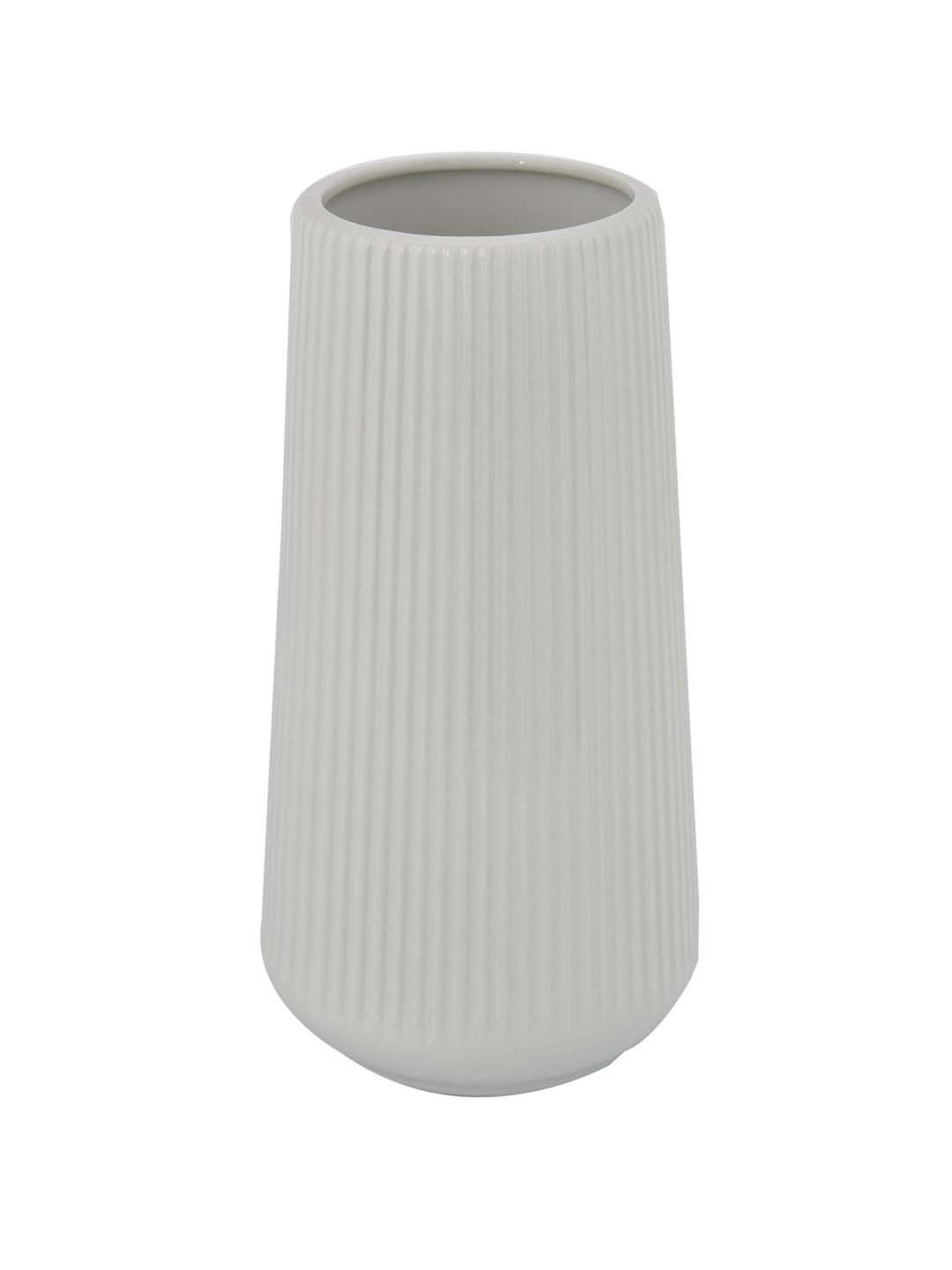 Tayhaa White Ceramic Cool & Calm Ribbed Vase