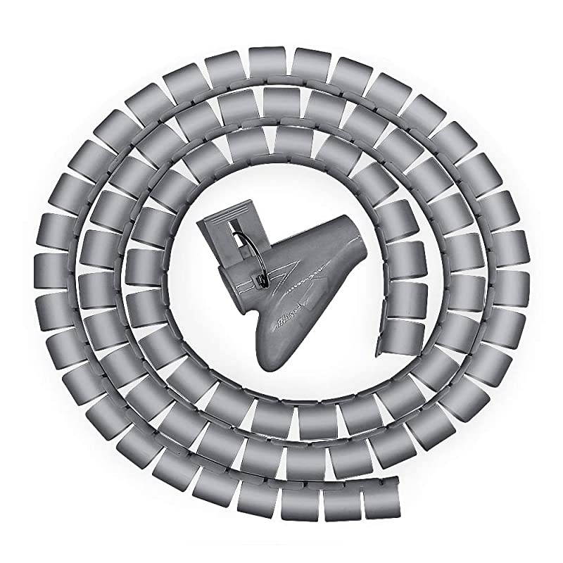 Cable Wires Organizer  Coiled Tube Cable Management PC Cinema TV Cables Sleeve with Cord Organizer Clip Hide Wires Cover Cables to Keep Desk Tidy to Protect Cable from Pets Bite Grey