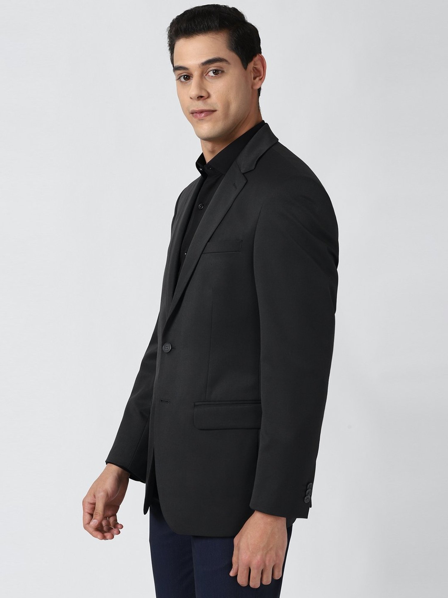 Peter England Black Regular Fit Notched Lapel Blazer