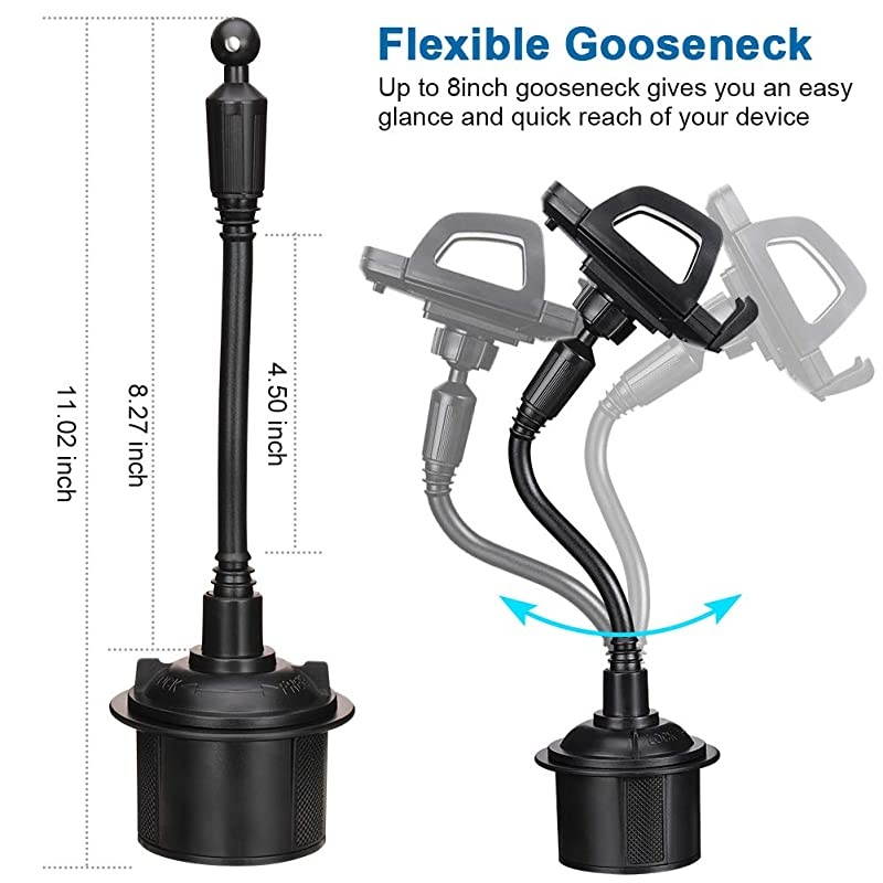 Adjustable Gooseneck Cell Phone Mount Stand Car Cup Drink Holder 360 Degrees Rotation Car Cradle for iPhone Samsung Galaxy Huawei etc