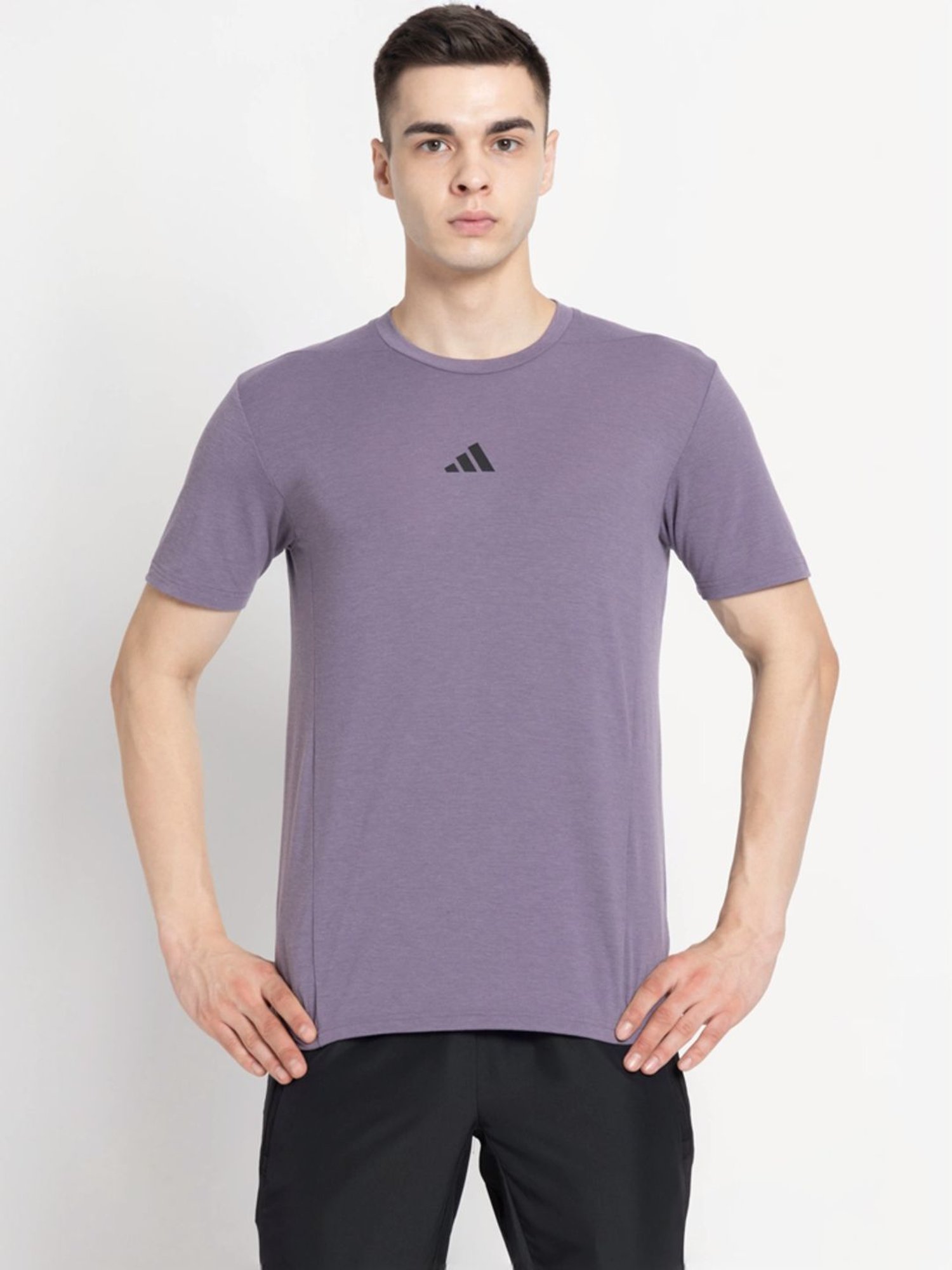 Adidas Purple Slim Fit Printed Sports T-Shirt