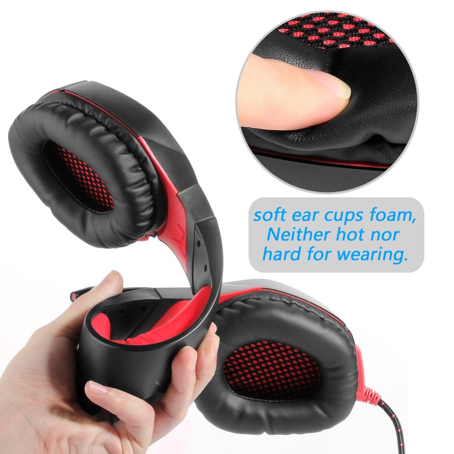 ONIKUMA K1-B Pro Red Over-Ear Surround Sound Noise Cancelling Gaming Headset Microphone Bundle with Headphone Stand for PC, Xbox One, PS4, Nintendo Switch, Mac, Desktop, Laptop, Computer