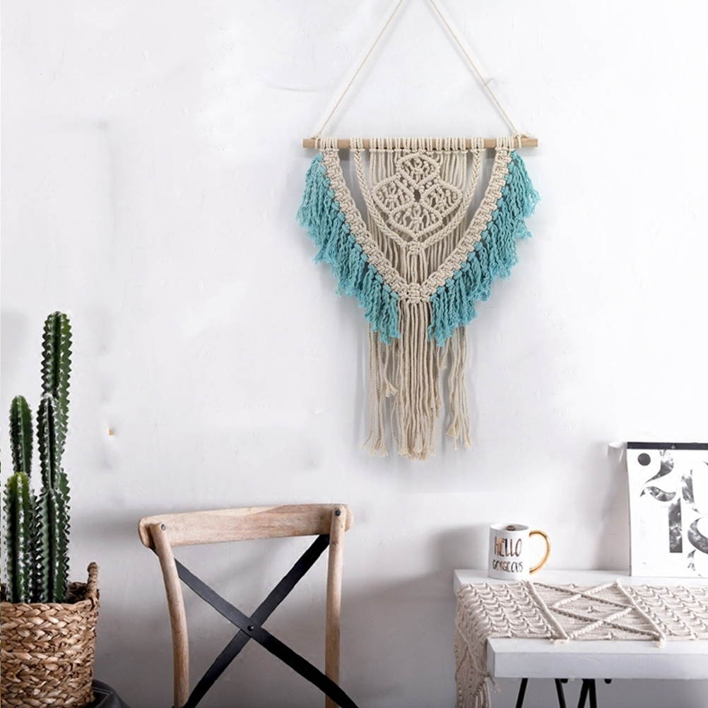 58x49cm Handmade Tassel Wall Hanging Tapestry Ornament Craft Indoor Home Hanging Decor (Beige)