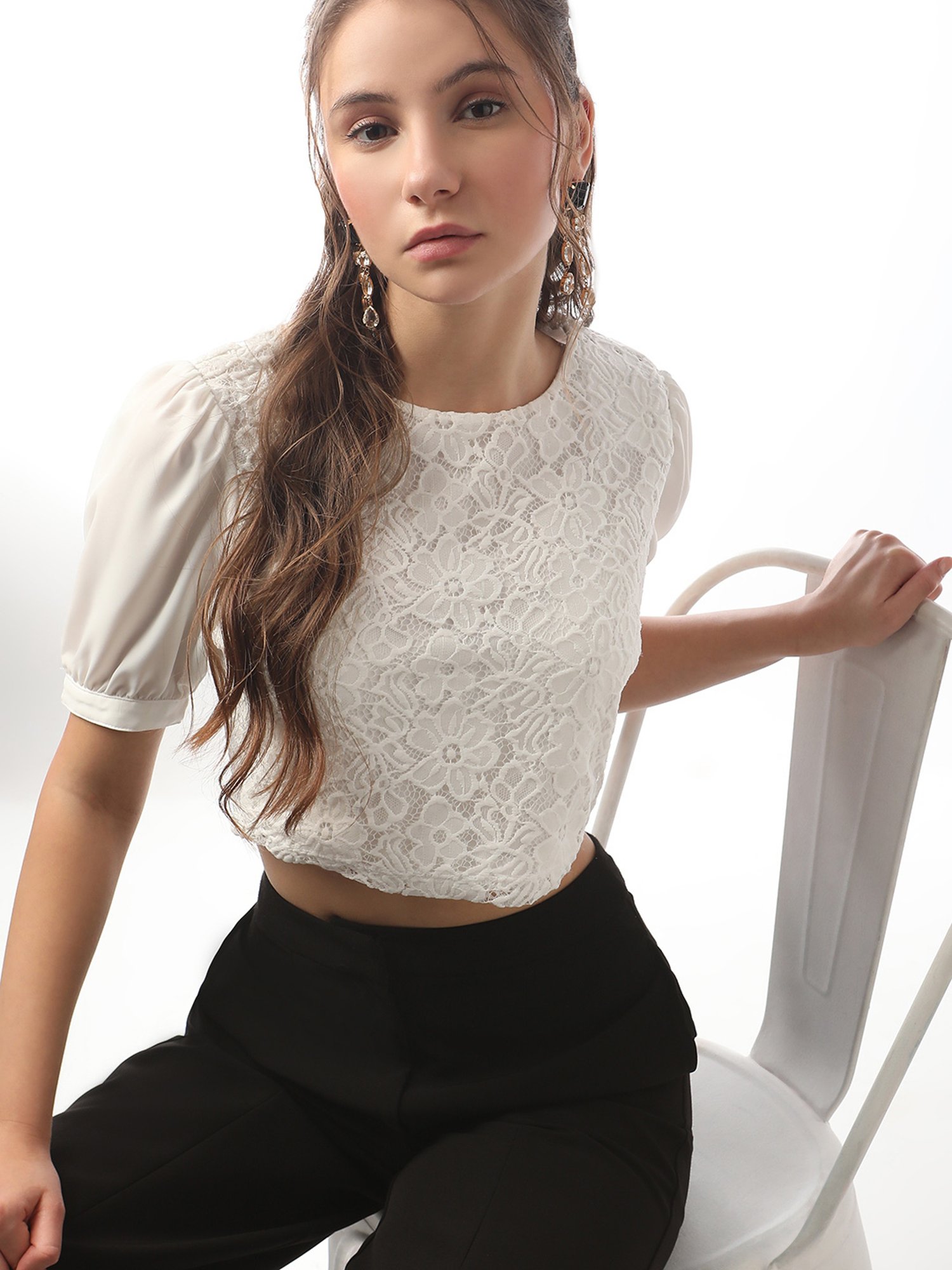 Vero Moda White Lace Crop Top
