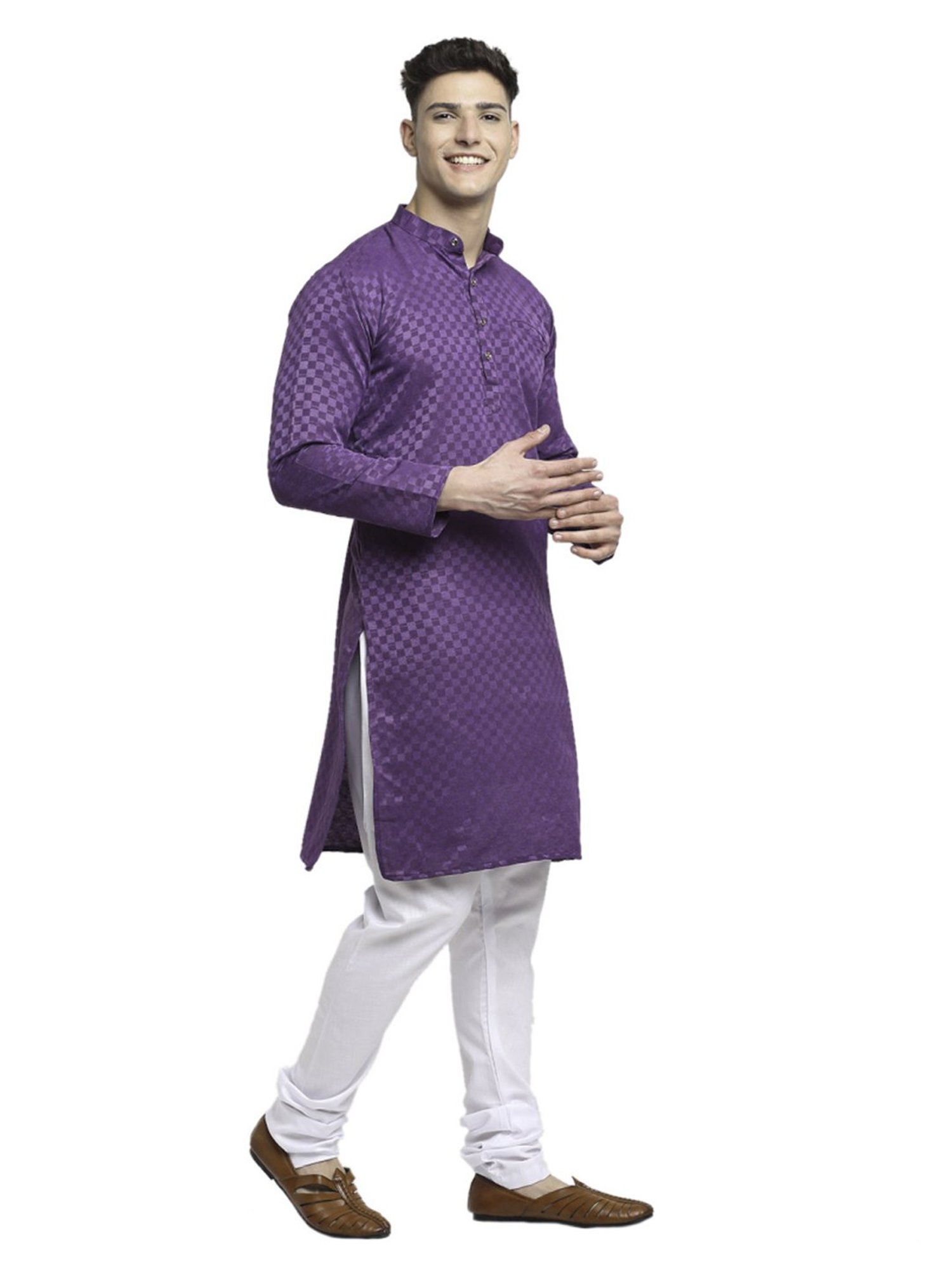 Benstoke Purple & White Cotton Regular Fit Self Pattern Kurta Bottom Sets