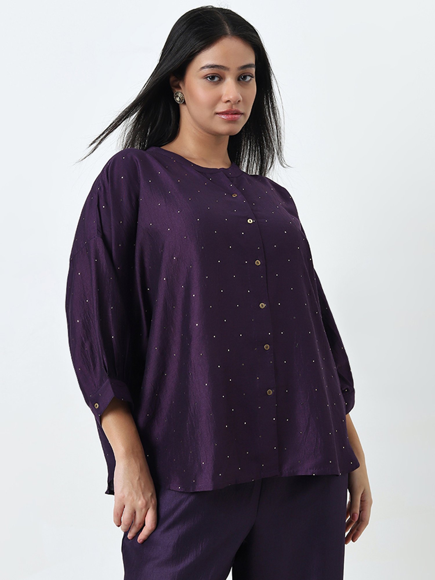 Diza by Westside Purple Rhinestone Detailed Straight Kurti