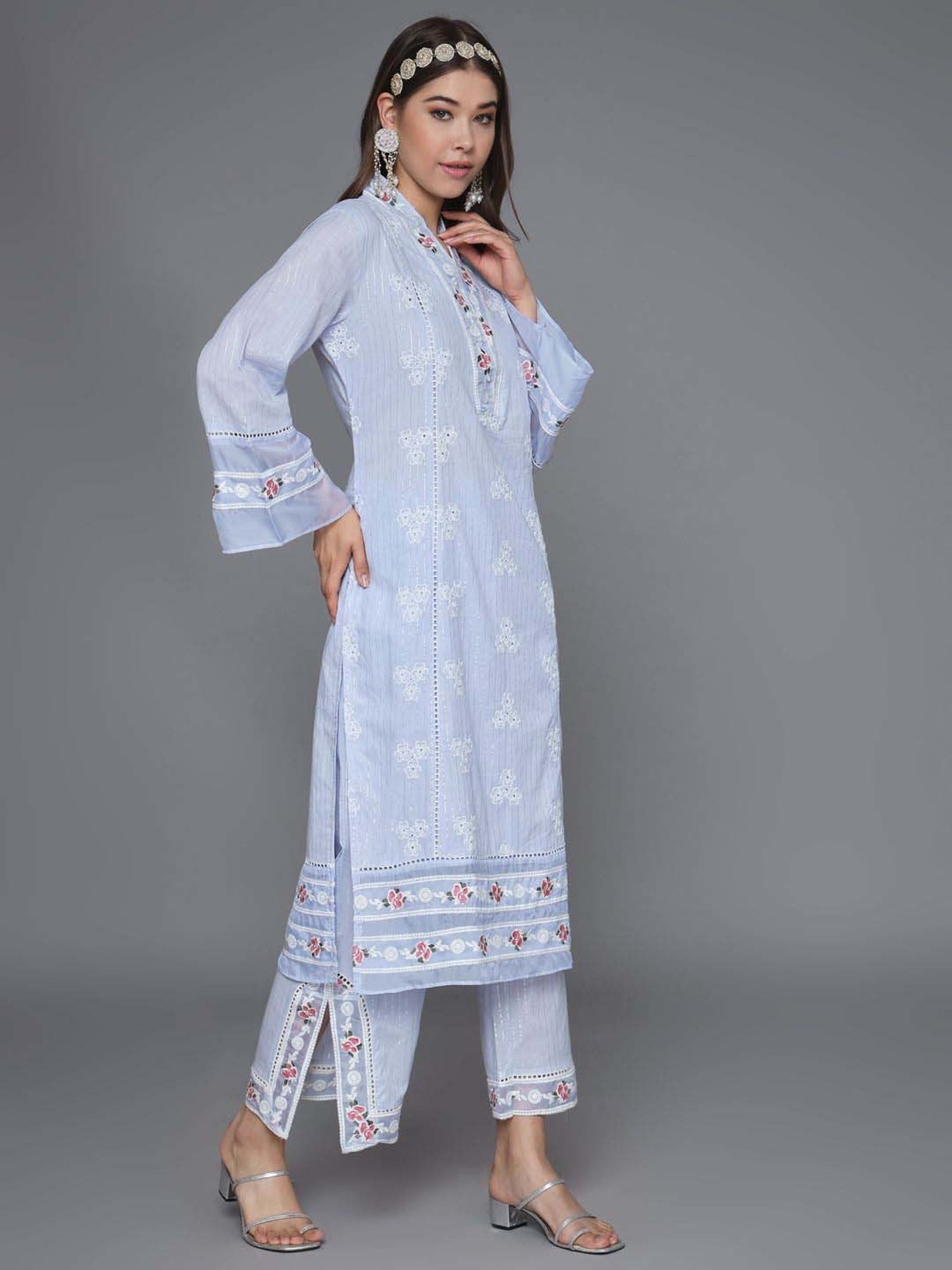 Heeposh Purple Cotton Embroidered Kurta Palazzo Set With Dupatta