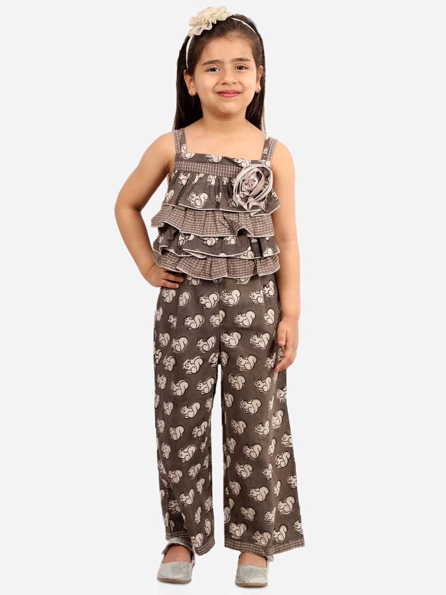 TWISHA Kids Brown Printed Jumpsuit
