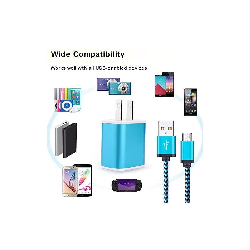 Android Charger with Wall Plug  21A Dual Port USB Wall Charger Brick Block Charger Cube Box with 2Pack 6ft Micro USB Cable Phone Charger Cord for Samsung Galaxy S7 S6 Edge J3 J7 LG Stylo 5 3