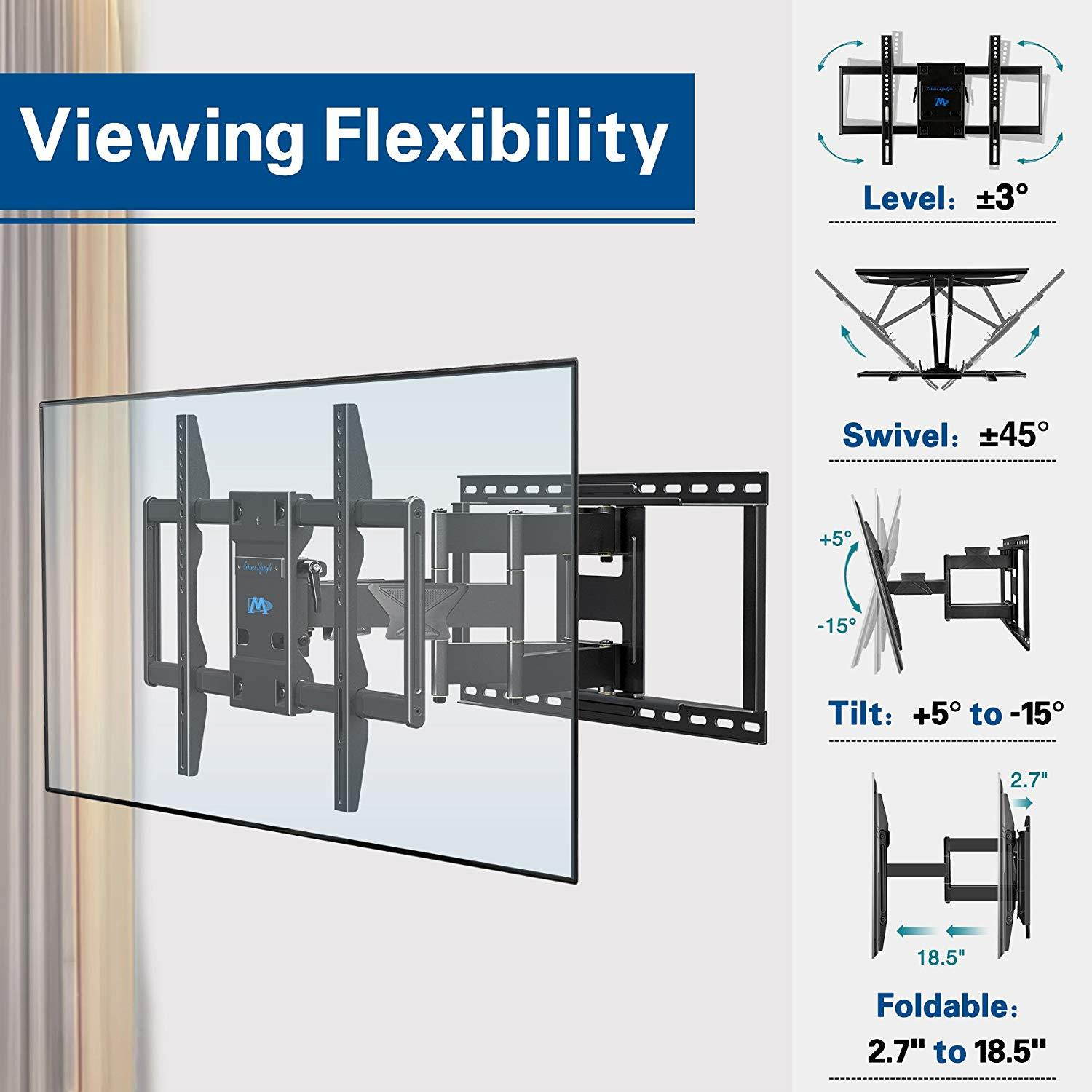 Mounting Dream Premium Full Motion TV Wall Mount Bracket Fits 16, 18, 24 inch Wood Stud Spacing, TV mount with Articulating Arm for 42-75 Inch LED, LCD, Plasma TV up to VESA 600x400mm, 132 lbs MD2298