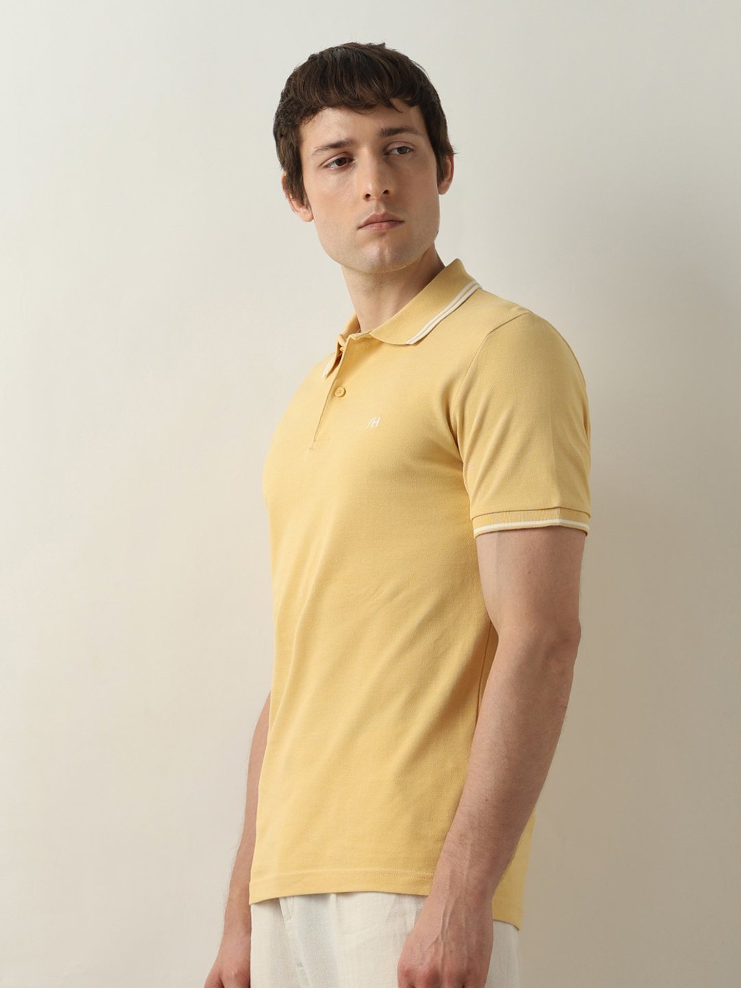 SELECTED HOMME Yellow Slim Fit Cotton Polo T-Shirt