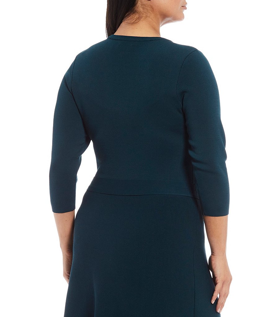 Eliza J Plus Size Crew Neck 3/4 Sleeve Tie Waist Slick Knit A-Line Midi Dress