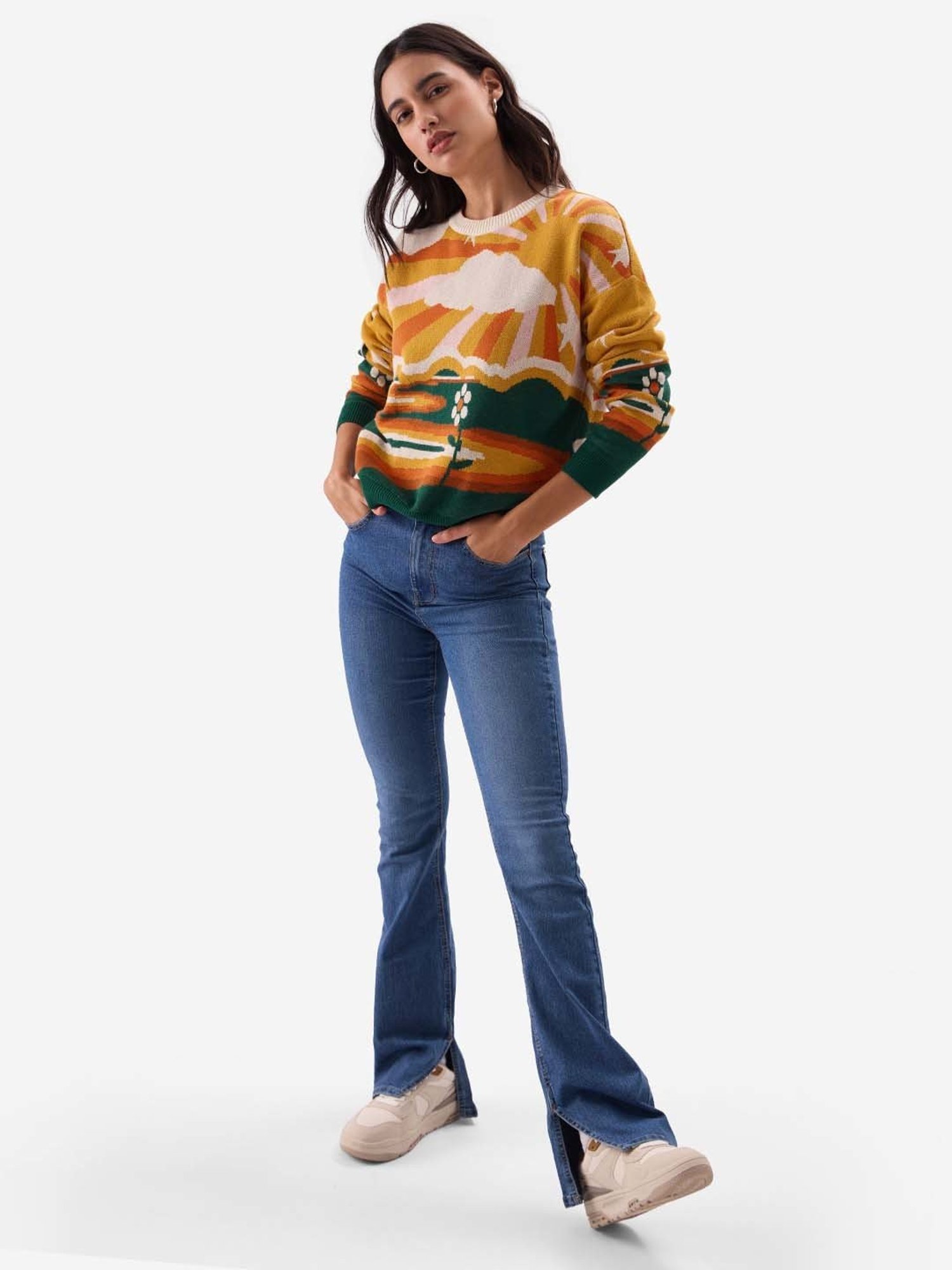 The Souled Store Multicolored Printed Sweater