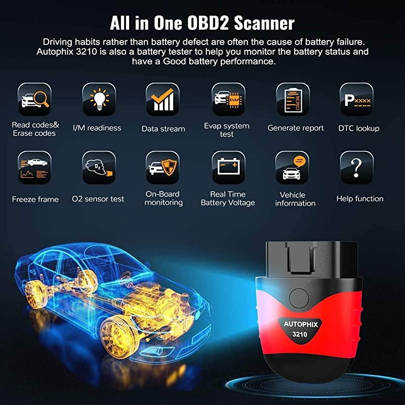 3210 Bluetooth OBD2 Enhanced Car Diagnostic Scanner for iPhone iPad amp Android Fault Code Reader Plus Battery Tester Exclusive App for QualityNewest Generation