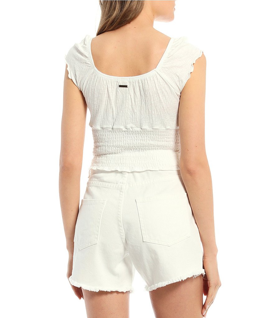 Coco + Jaimeson Short-Sleeve V-Neck Lace-Trim Knit Crop Top