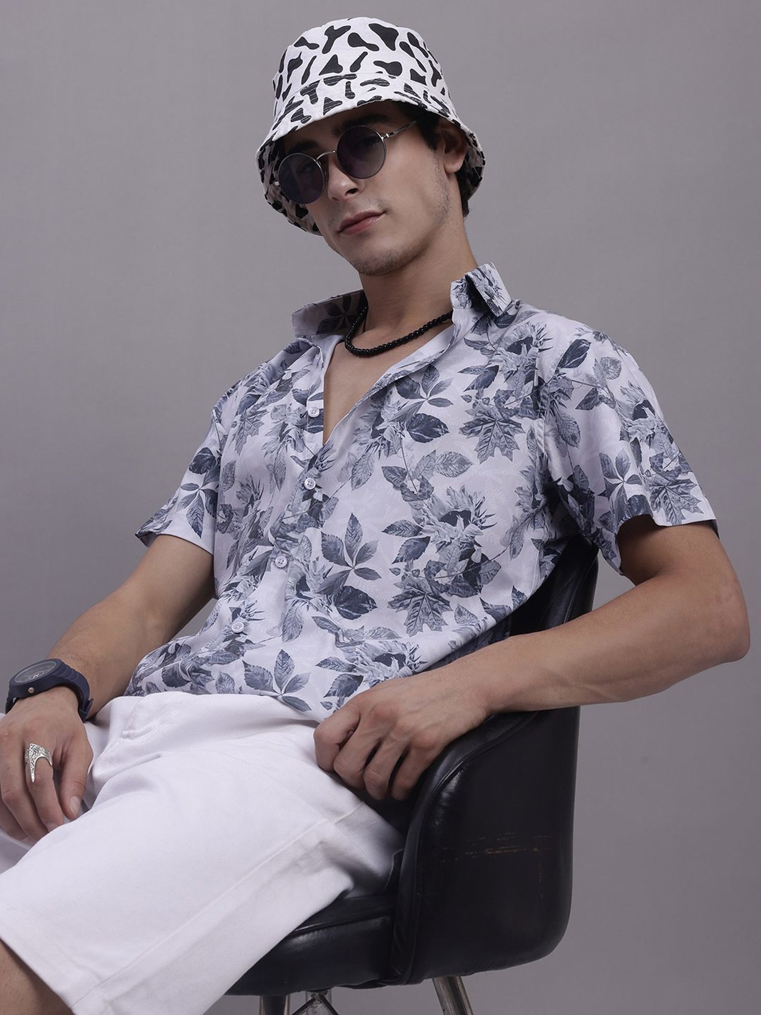 Jainish Grey Regular Fit Floral Print Shirt