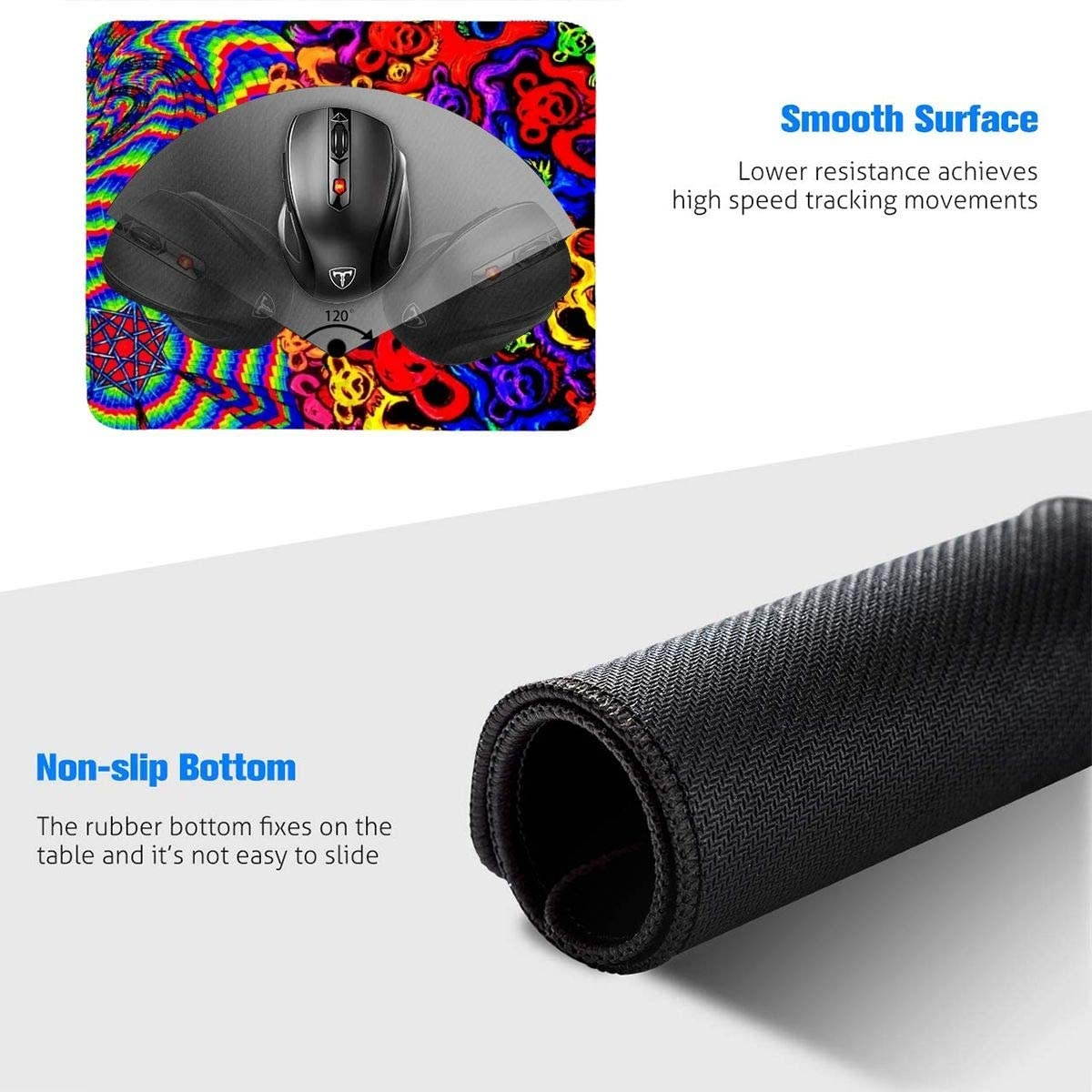 Grate-ful Dead Mouse Pad Dancing Bear Printed Mousepad Colorful Gaming Mouse Pads Non - Slip Rubber Base for Computer Game 7.1x8.7 in/18x22 cm