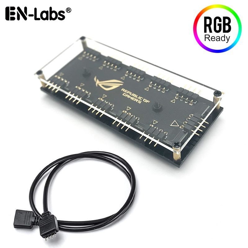 12V 4-pin RGB 10 Ports Hub Splitter w/ PMMA Case, ASUS AURA SYNC RGB Adapter for GIGABYTE MSI ASRock RGB LED Strip Lighting,Fans & Cooler- 1FT Extension Cable Included