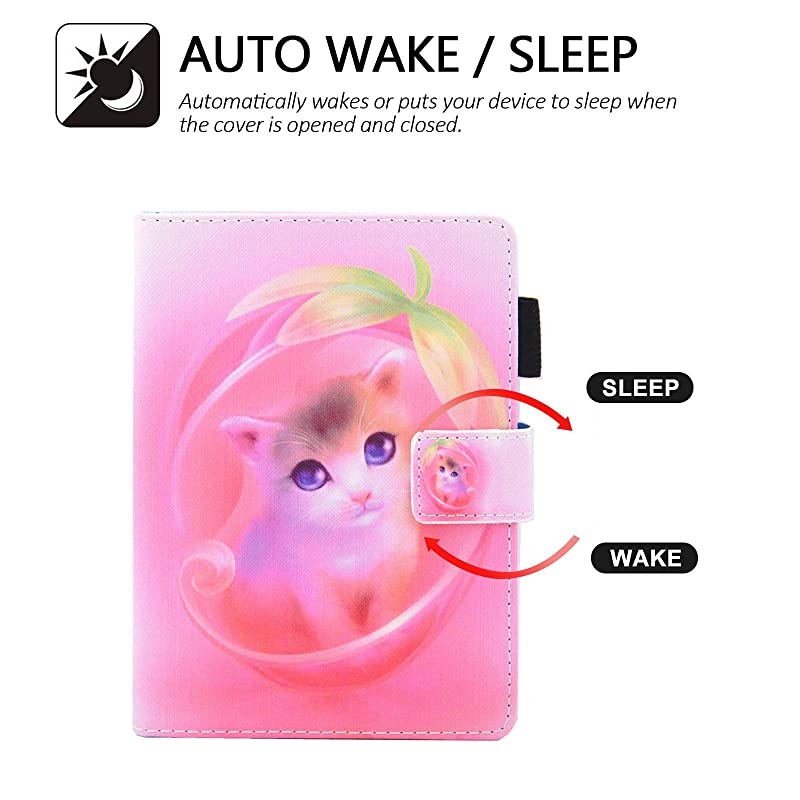 Kindle Paperwhite Case,  Ultra Thin Lightweight Folio Stand Smart Magnetic Cover with Card Slots [Auto Sleep/Wake] for 6.0"  Kindle E-Reader (Fit 2012/2013/2015/2016/2018 Version), Pink Cat