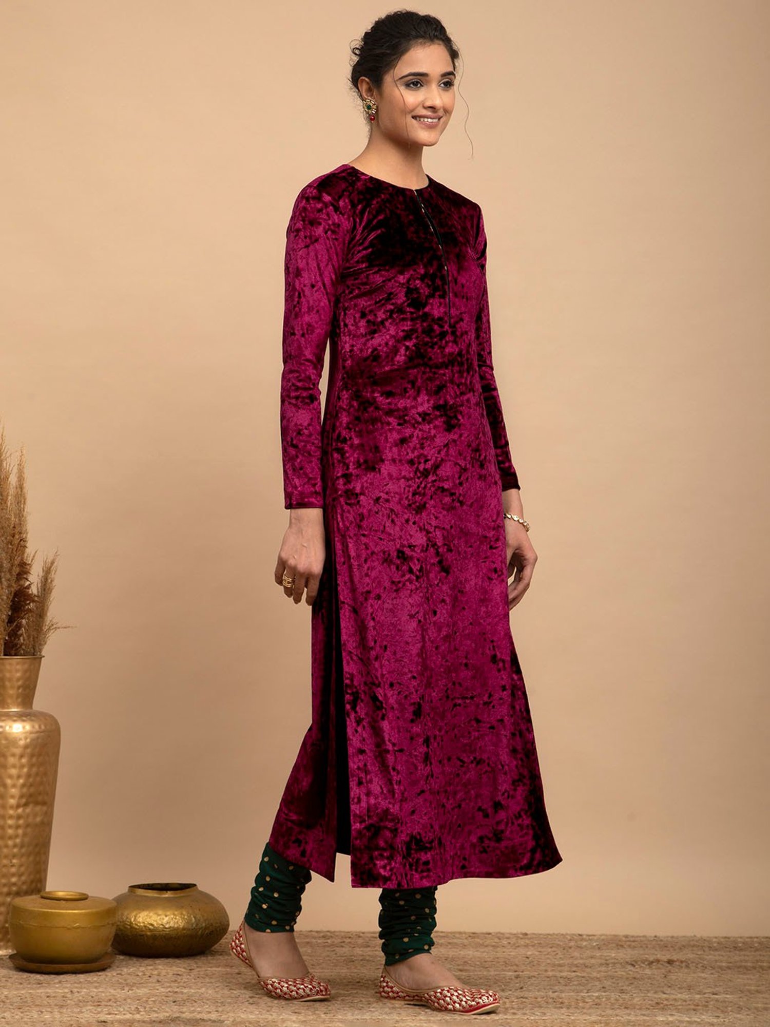 Pink Fort Maroon Regular Fit Kurta