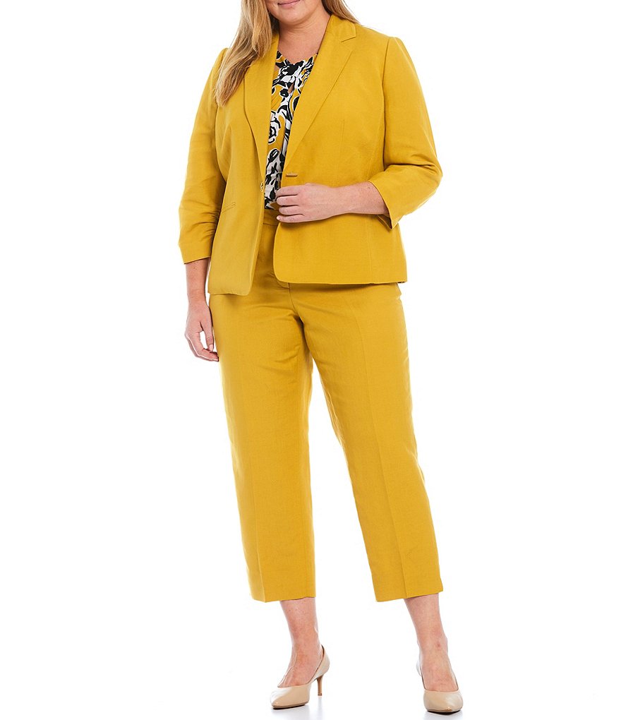 Kasper Plus Size Side Zip Cropped Linen Pants