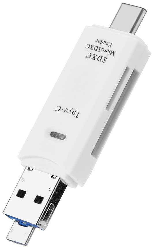 Estink 3 in 1 OTG Memory Card Reader, USB 3.1 Type C + USB + Micro USB Port, for TF/for Micro SD/SD Card, Plug and Play(White)