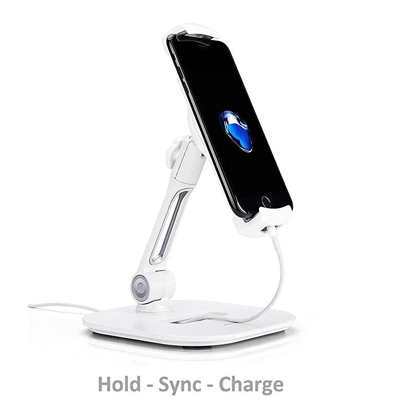 Stylish Aluminum Tablet Stand Cell Phone Holder Folding 360&deg; Swivel iPad iPhone Desk Mount Holders fits 411 Display TabletSmartphones for Kitchen Bedside Office Table POS Kiosk Showroom