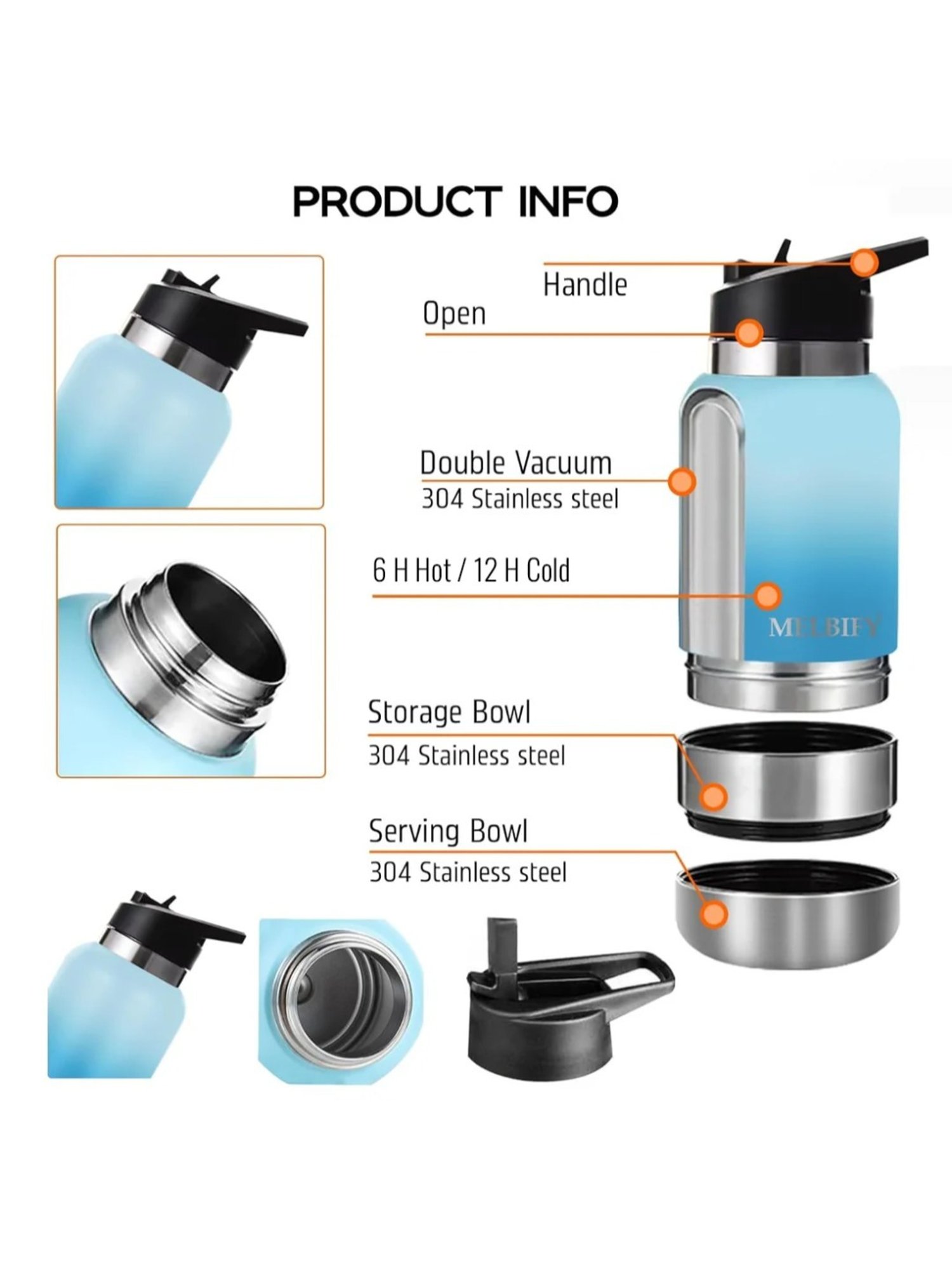 Melbify 2-in-1 Thermos Sipper Blue ThermoSteel Water Bottle (1L)