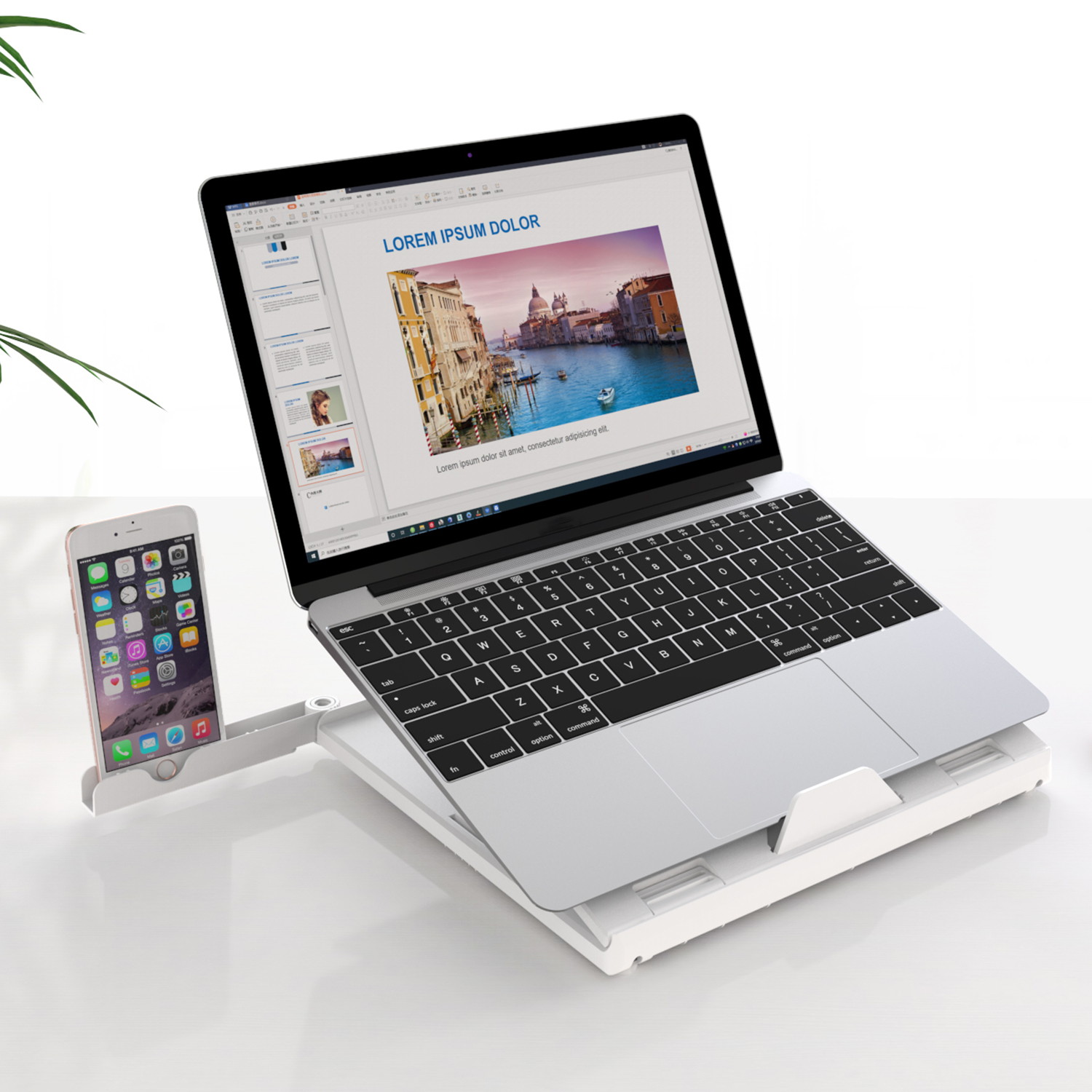 OImaster Laptop Stand Adjustable Computer Stand Patented, Multi-Angle Stand Portable Foldable Laptop Riser Phone Stand Notebook Holder Compatible for MacBook, Air, Pro, Surface 9-15.6&rdquo;Laptop Black