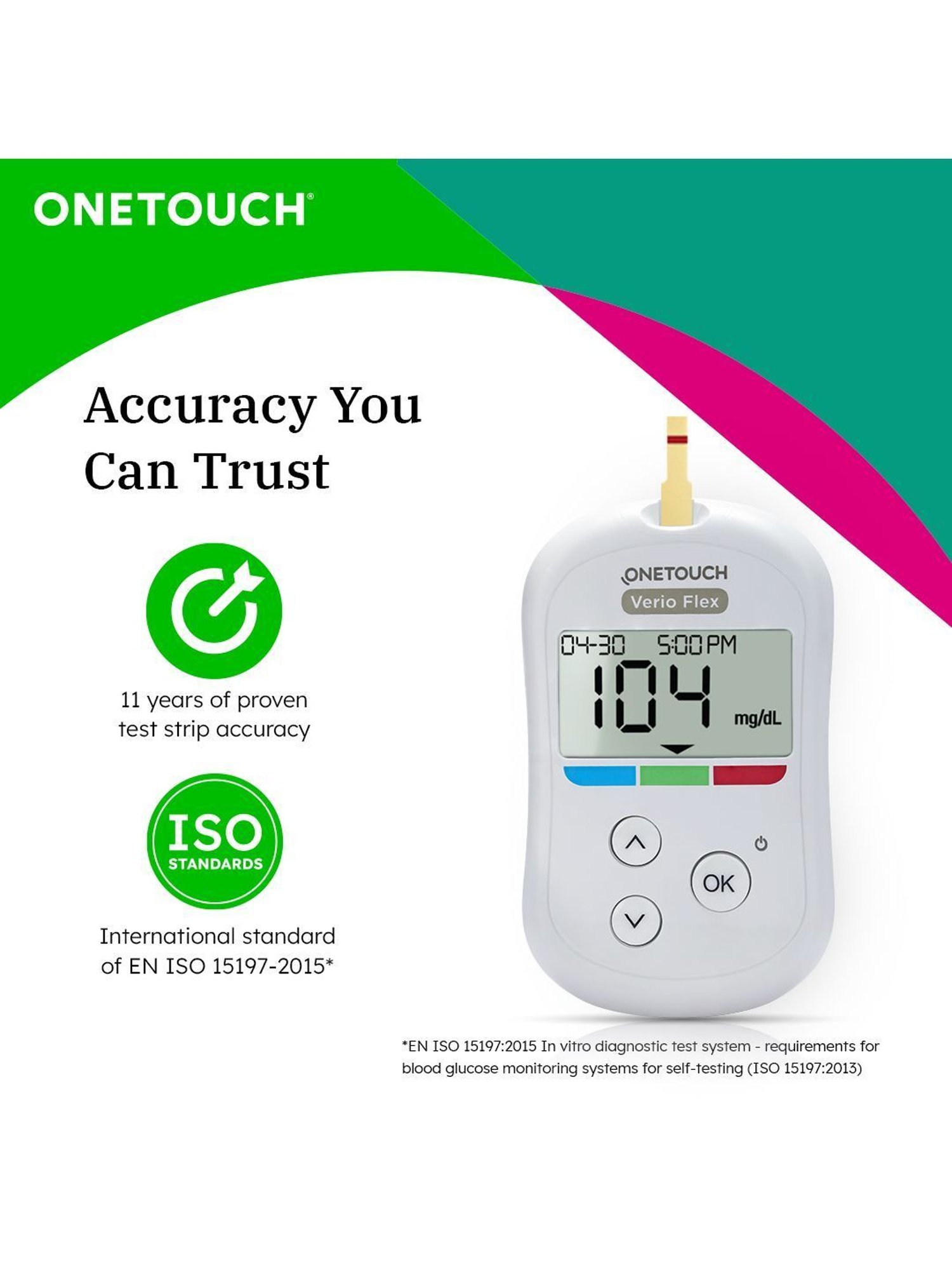 OneTouch Verio Flex glucometer| Syncs with mobile app| 10 Test Strips, 10 Lancets & 1 Lancing device