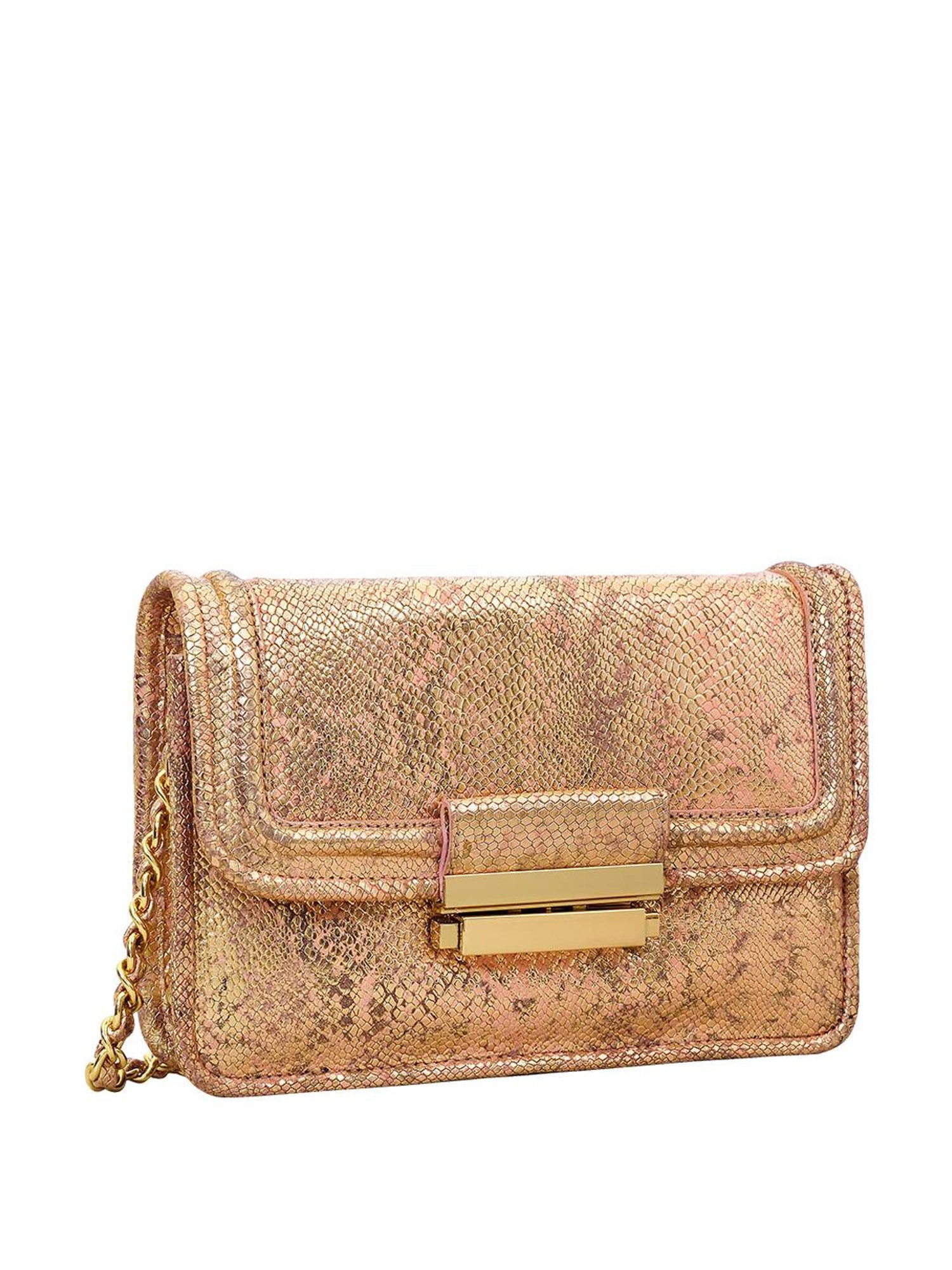 Eske Lucie Pink & Golden Textured Medium Sling Handbag