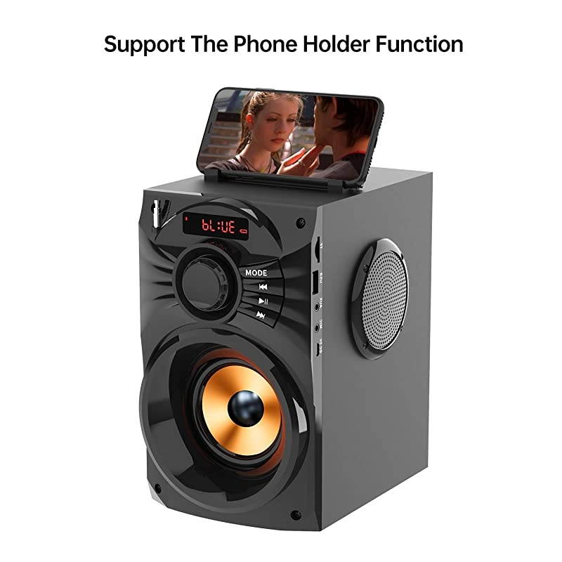 Portable Bluetooth Speakers Subwoofer Heavy Bass Wireless OutdoorIndoor Party Speaker Line in Speakers Support Remote Control FM Radio TF Card LCD Display for Home Party Phone Black
